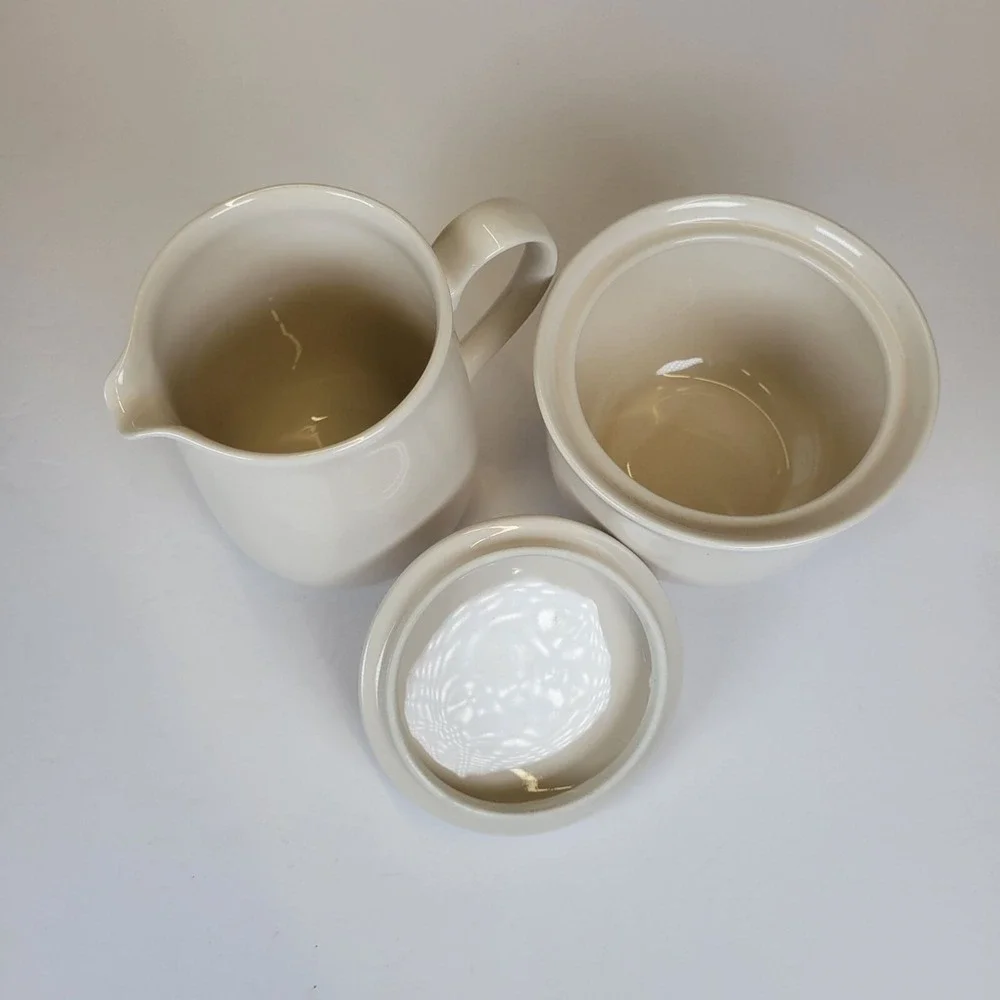 Corning Vintage Creamer &‎ Sugar Bowl Set Off-White Ceramic Farmhouse Neutral